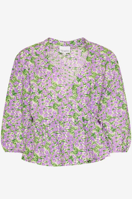 Mara Wrap Blouse Lavender/green flower sold by Noella Fashion