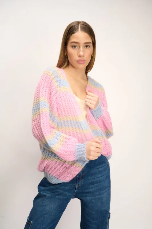 Vera Knit Cardigan Pink Blue Mix sold by Noella Fashion