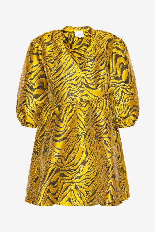 Aya Wrap Dress Black/Yellow Mix sold by Noella Fashion