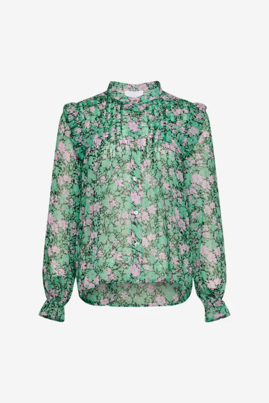 Melody Flounce Shirt Green w. Lilac Flower sold by Noella Fashion