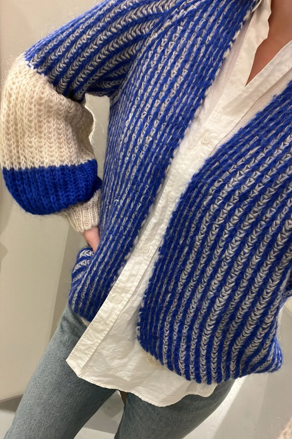 Liana Knit Cardigan Cream/Cobalt Blue sold by Noella Fashion product image thumbnail 3