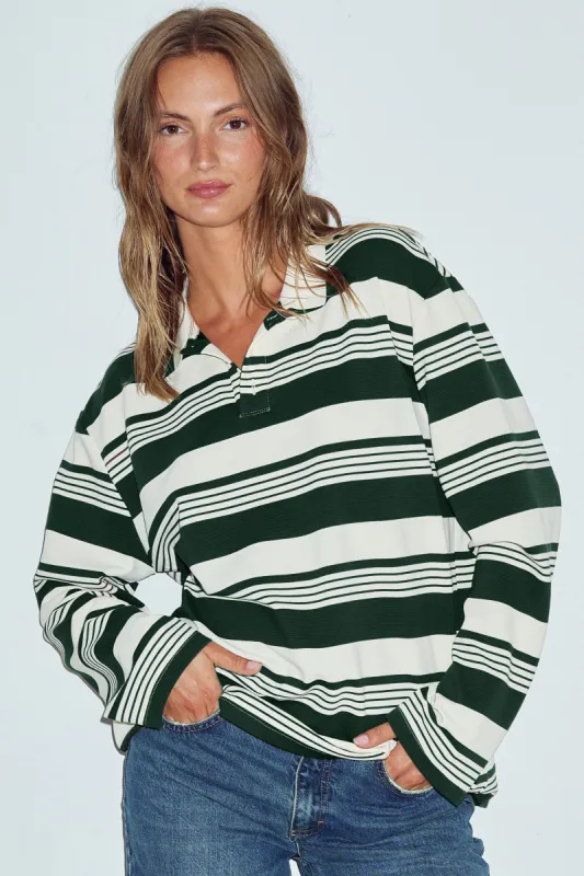 Lynlee Polo Green Offwhite Stripe sold by Noella Fashion