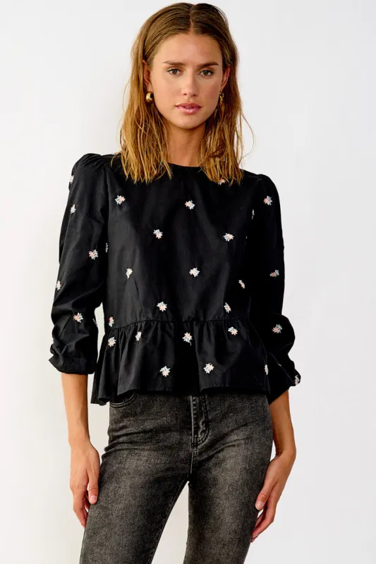 Rosalie Blouse Black Embroidery sold by Noella Fashion