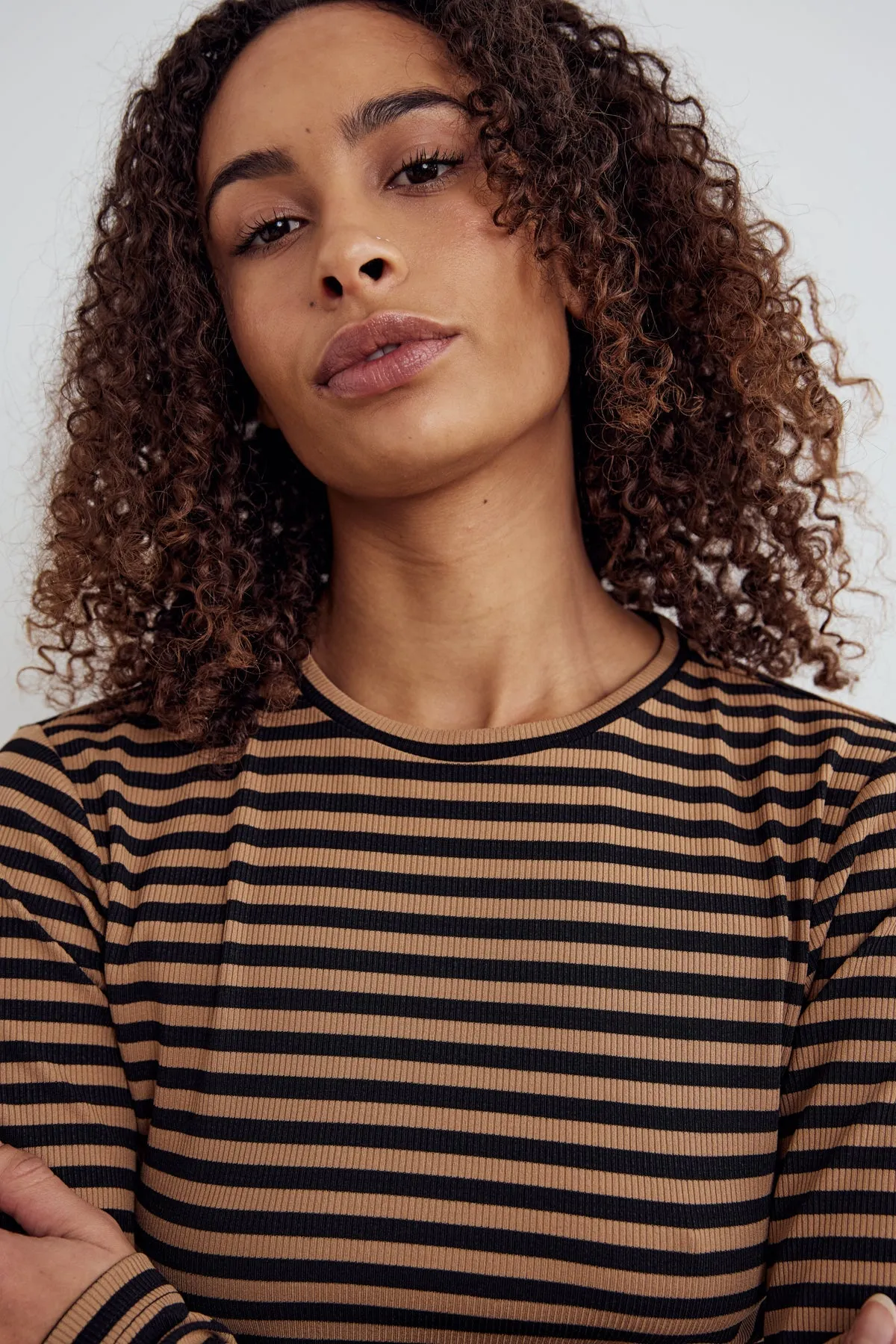 Luana Top Dark Sand Black Stripe sold by Noella Fashion