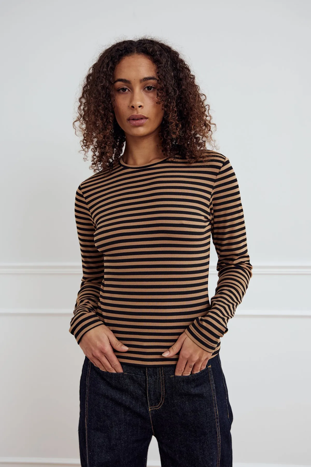 Luana Top Dark Sand Black Stripe sold by Noella Fashion product image thumbnail 2