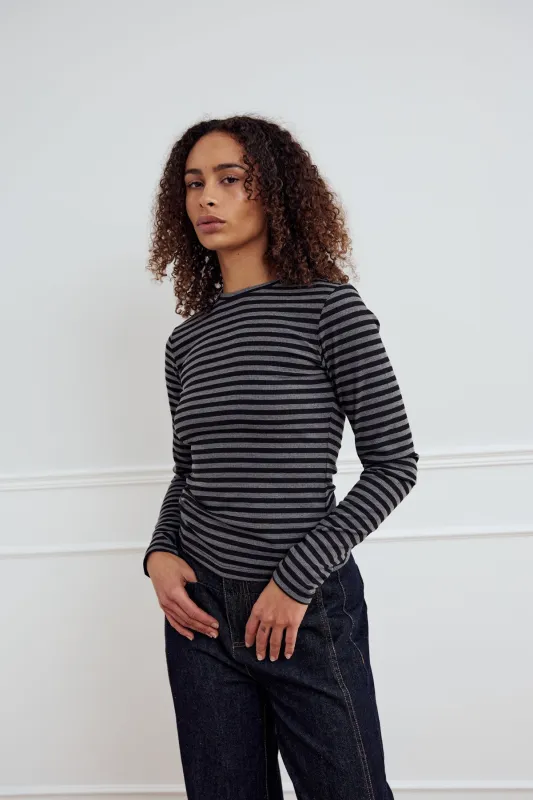Luana Top Charcoal Mel. Black Stripe sold by Noella Fashion