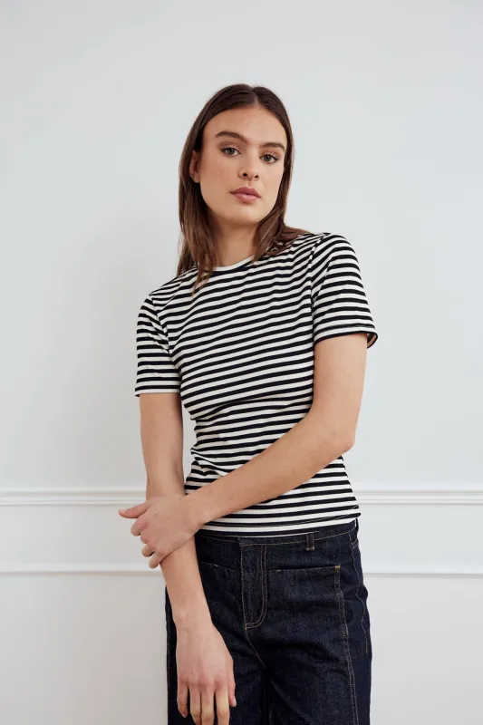 Lizzy Top Ivory Black Stripe sold by Noella Fashion