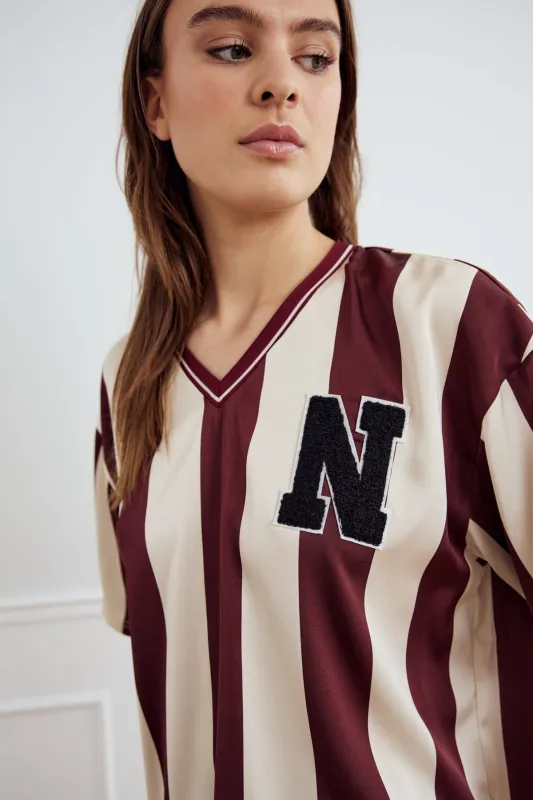 Lucena Blouse Mahogany Ivory Stripe sold by Noella Fashion