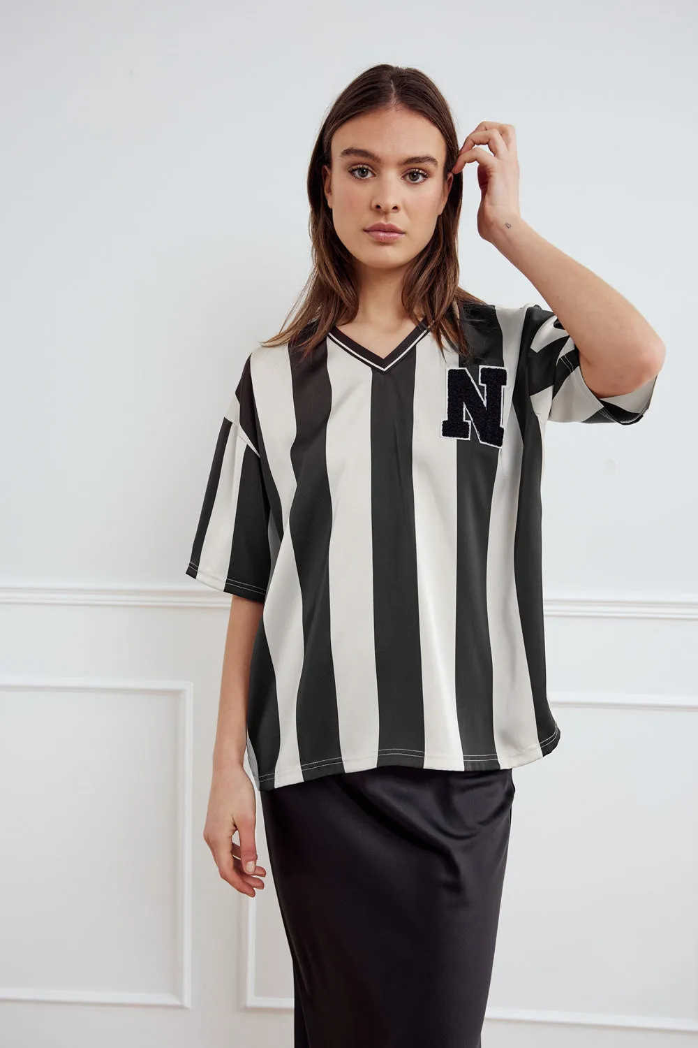 Lucena Blouse Black Ivory Stripe sold by Noella Fashion