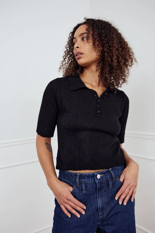 Levona Knit Polo Black sold by Noella Fashion