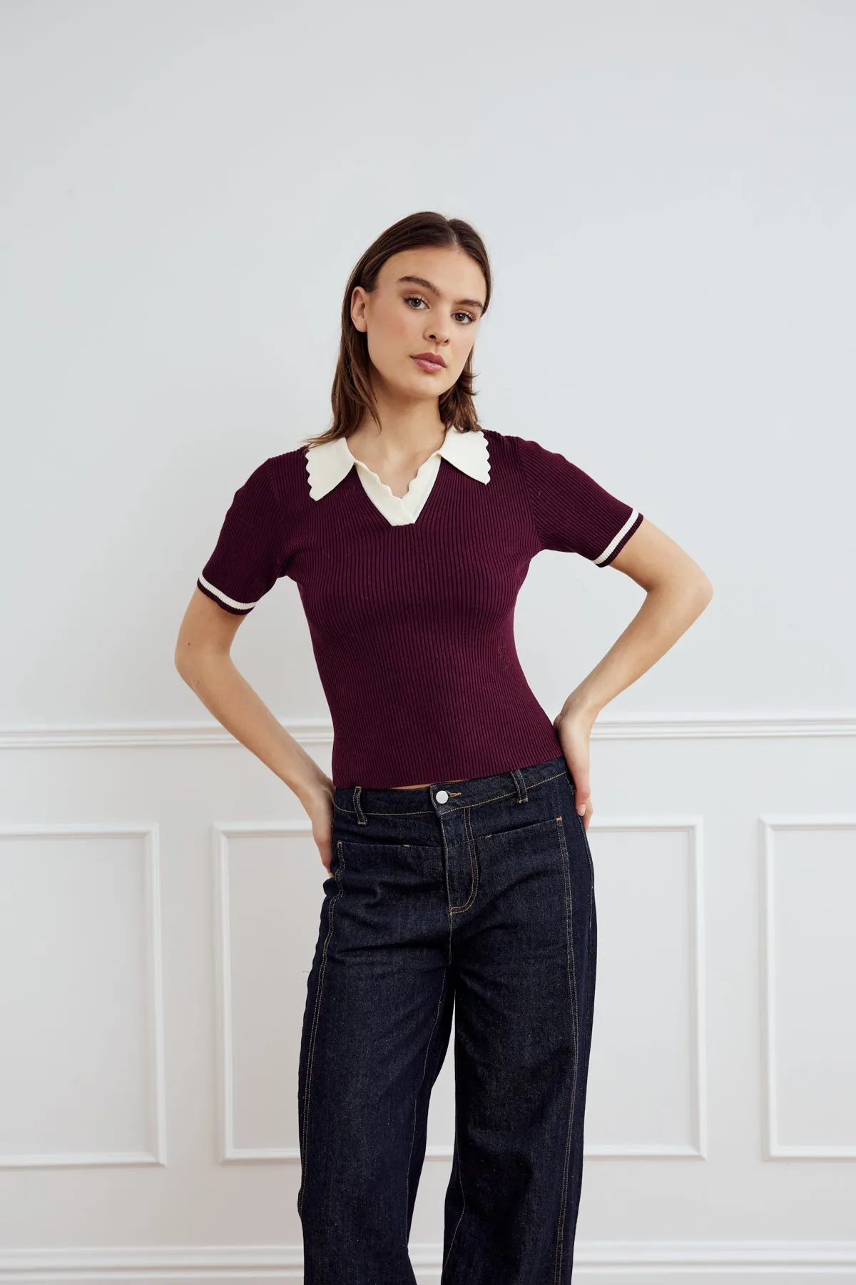 Lilo Polo Knit Wine Sugar Combo sold by Noella Fashion product image thumbnail 5