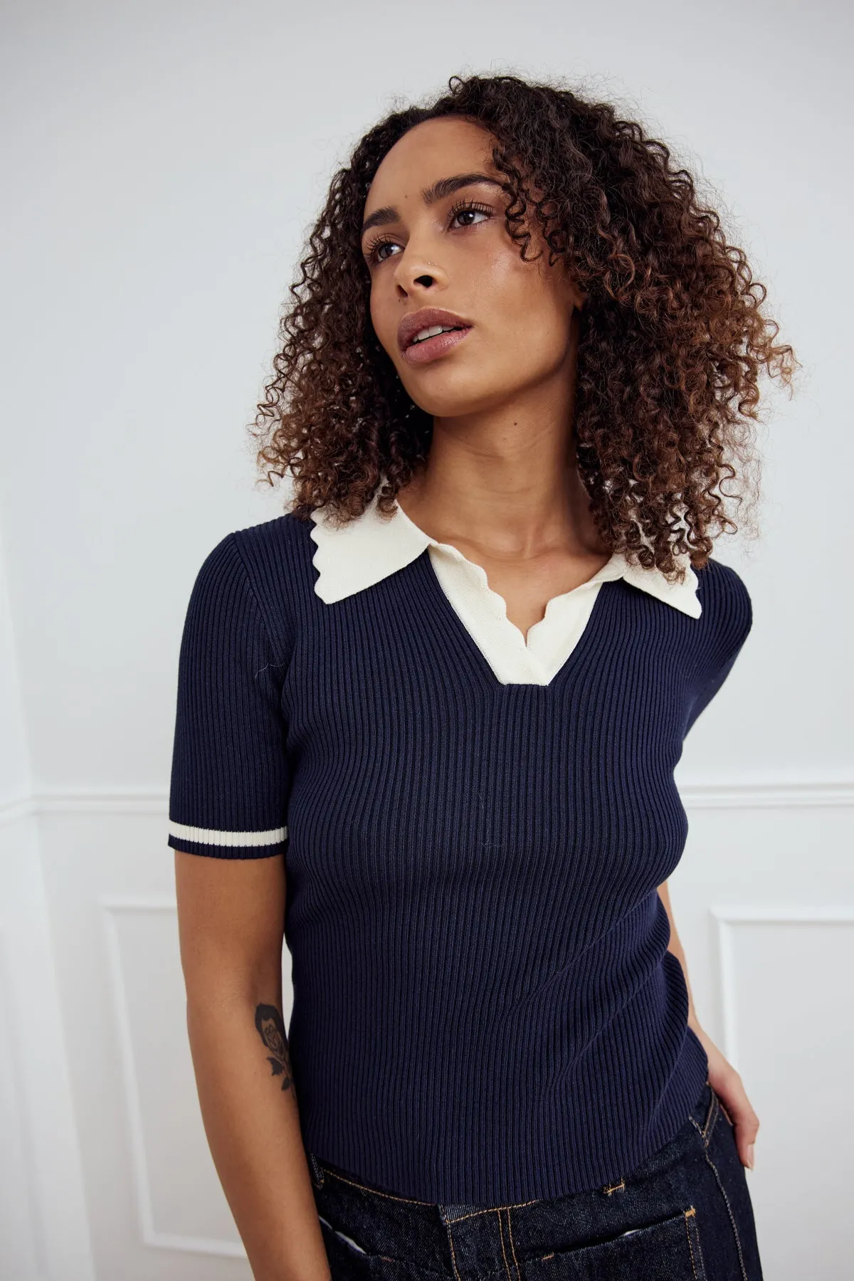 Lilo Polo Knit Navy Sugar Combo sold by Noella Fashion