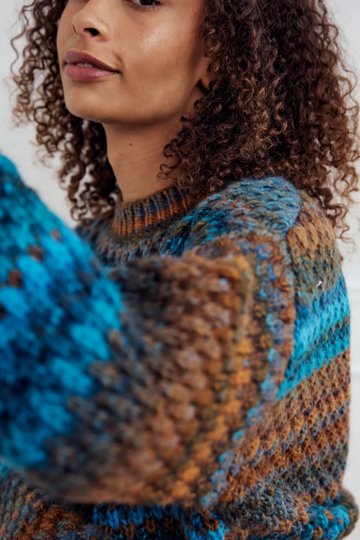 Gio Knit Sweater Turquoise Brown Mix sold by Noella Fashion