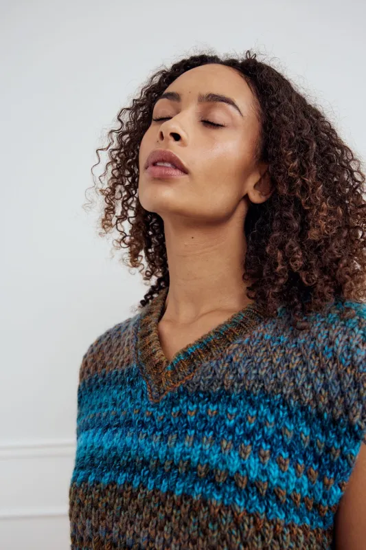 Gio Knit Vest Turquoise Brown Mix sold by Noella Fashion