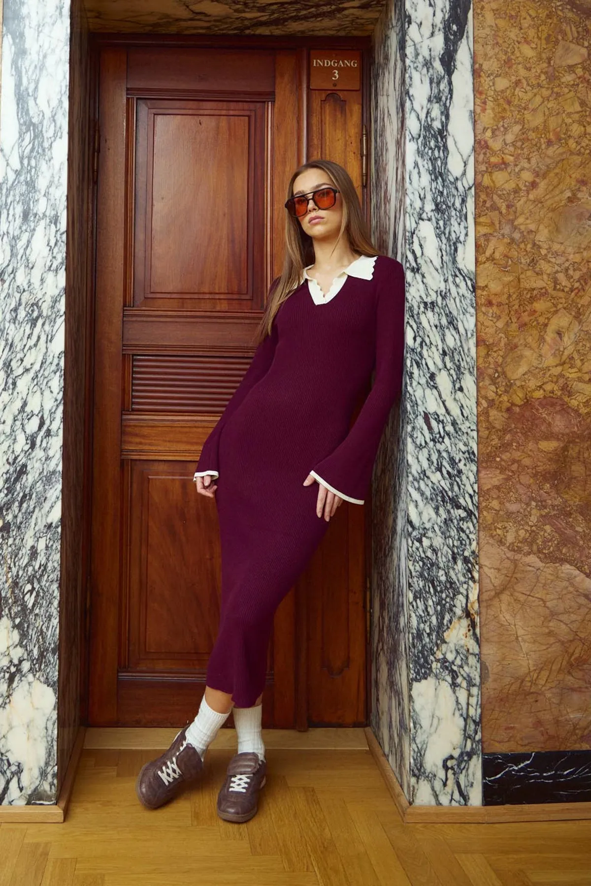 Livvy Knit Dress Wine Sugar Combo sold by Noella Fashion product image thumbnail 2
