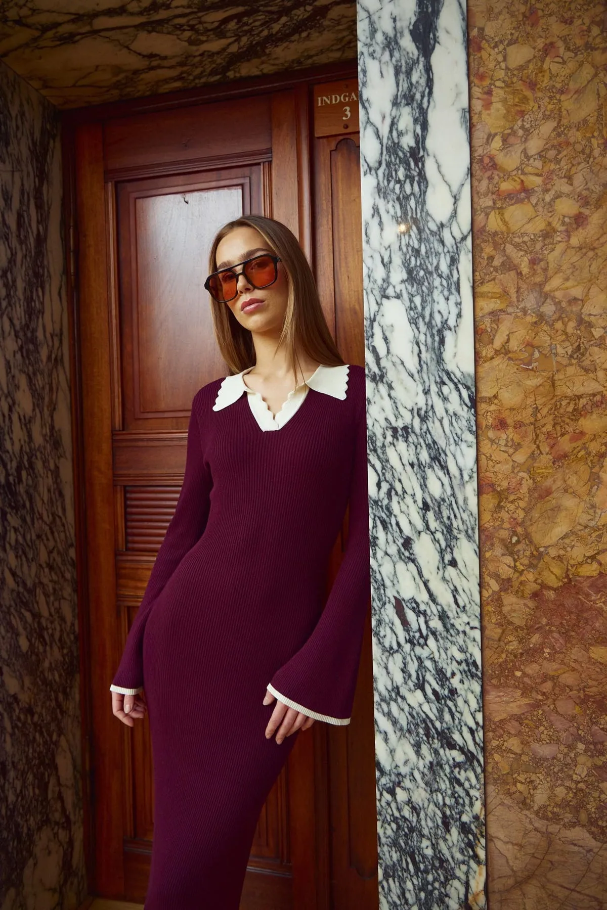 Livvy Knit Dress Wine Sugar Combo sold by Noella Fashion product image thumbnail 3