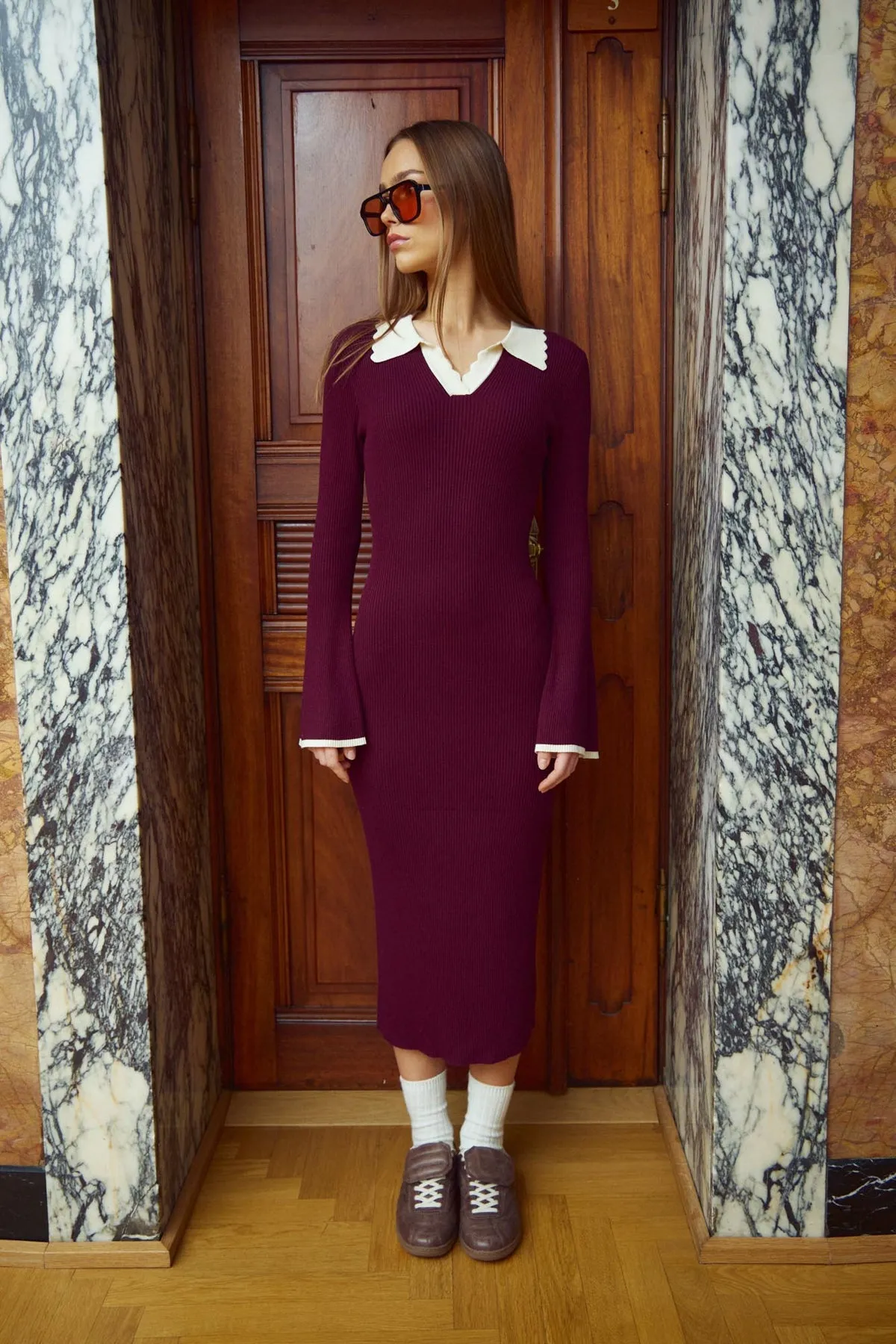 Livvy Knit Dress Wine Sugar Combo sold by Noella Fashion product image thumbnail 5