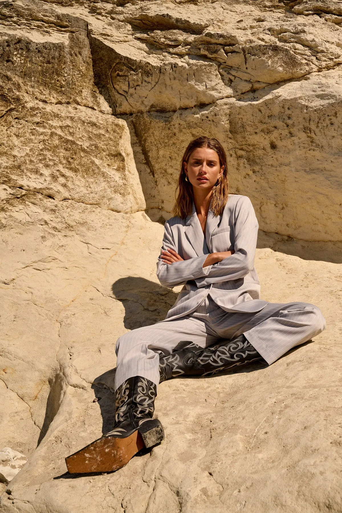 Bossy Blazer Pinstripe Grey Pinstripe sold by Noella Fashion product image thumbnail 3