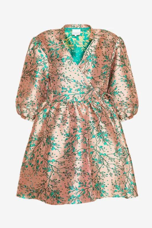 Aya Wrap Dress Green Flower Mix sold by Noella Fashion