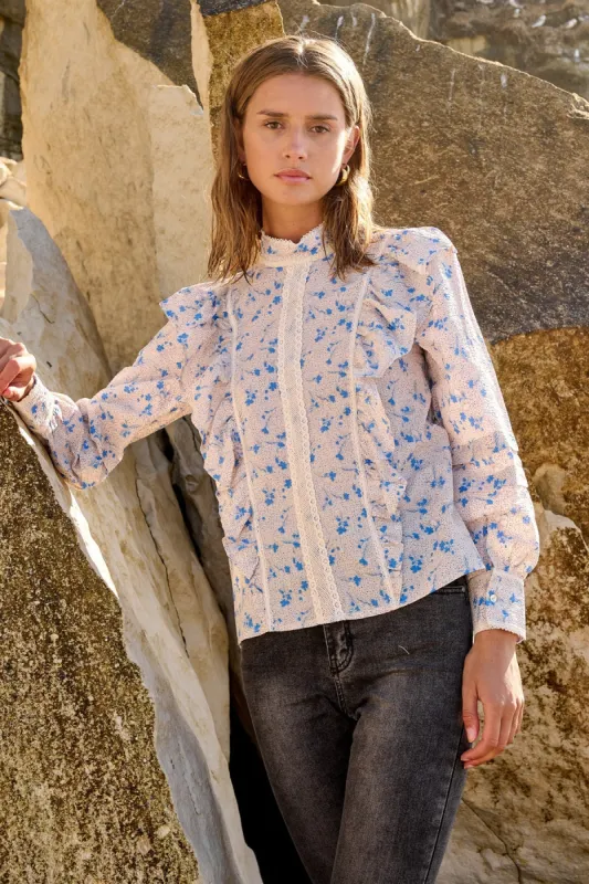 Rina Blouse Flower Blue Flower sold by Noella Fashion
