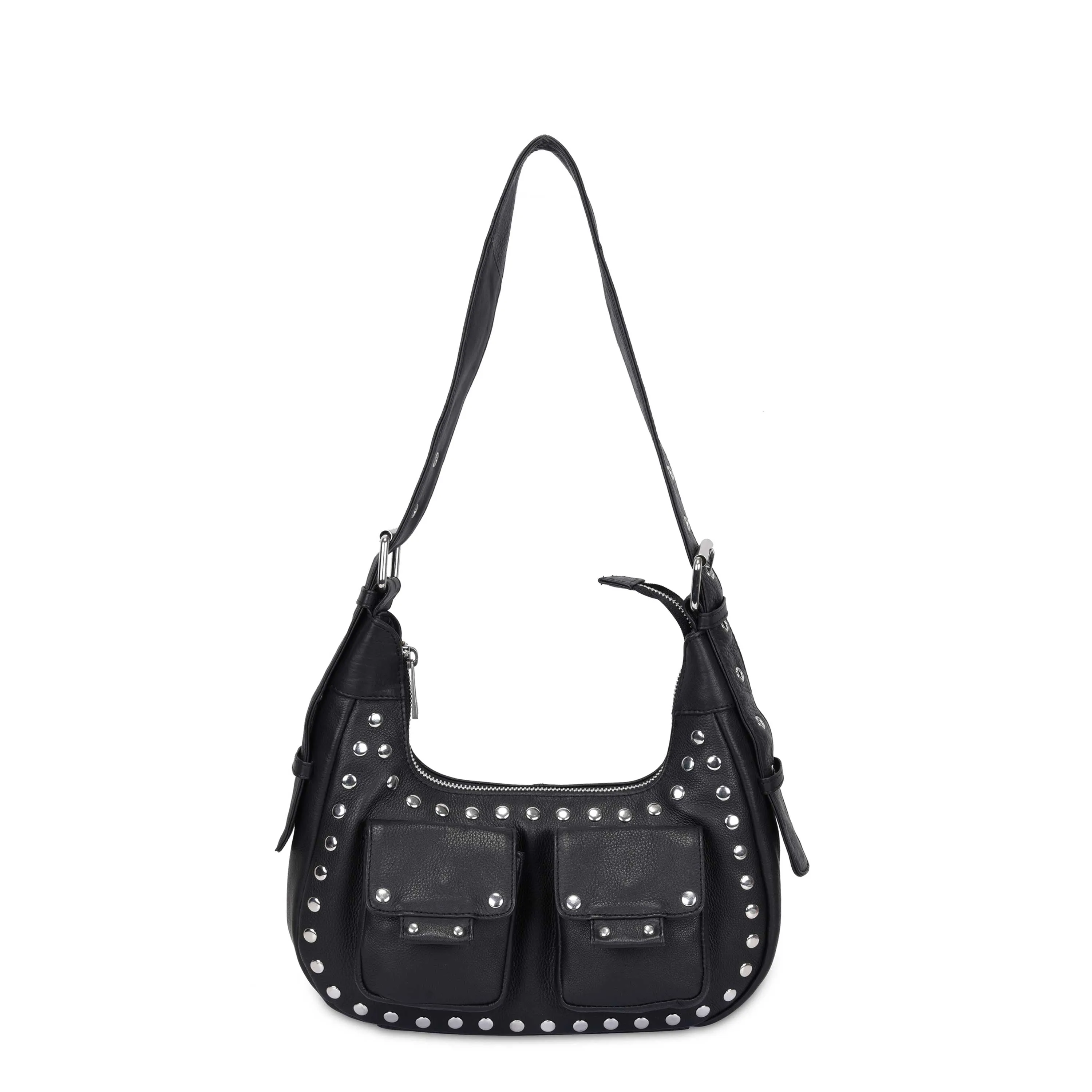 Sally Small Rivet Smooth Black sold by Nunoo Bags