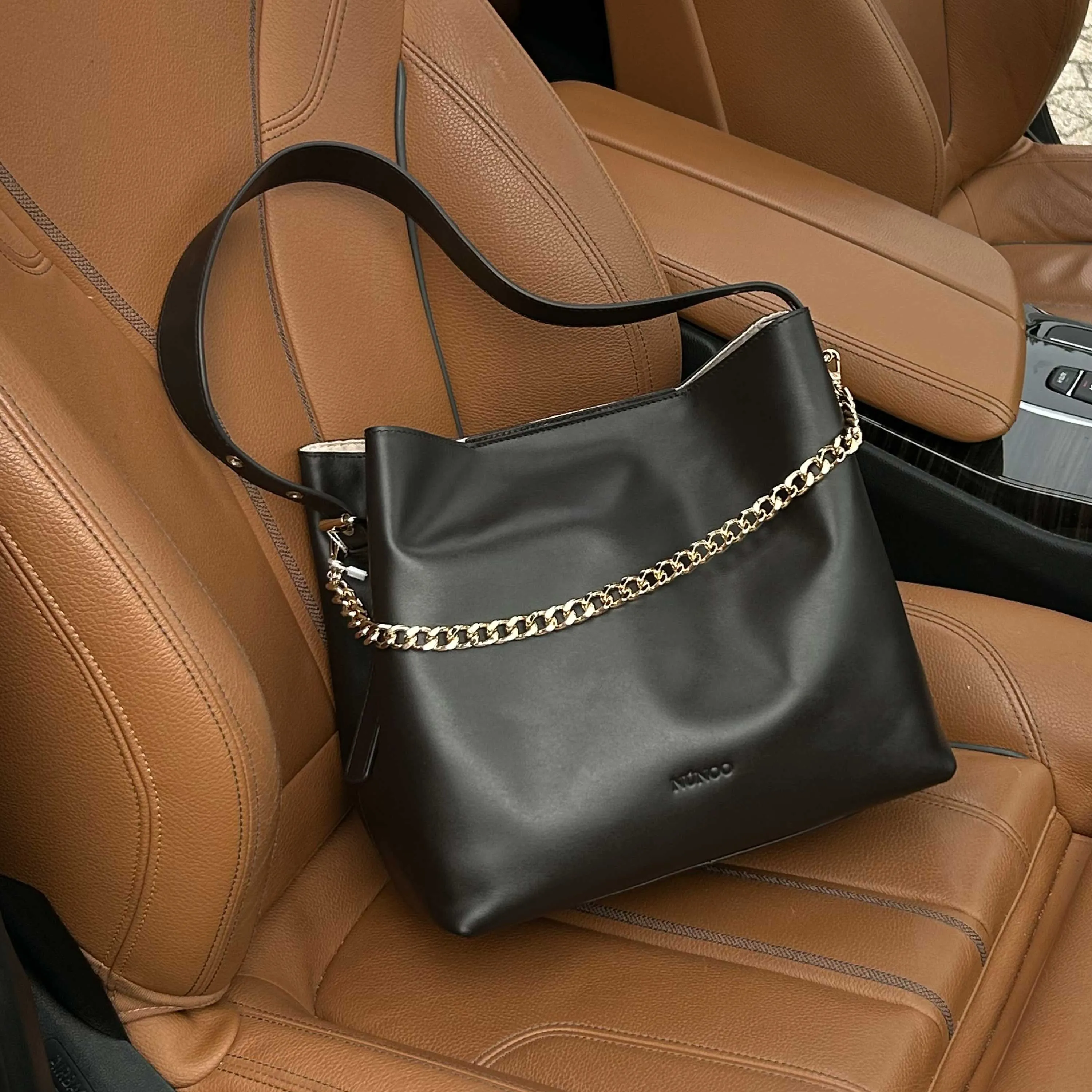 Chiara Italian Leather Dark Brown w. Gold sold by Nunoo Bags product image thumbnail 2