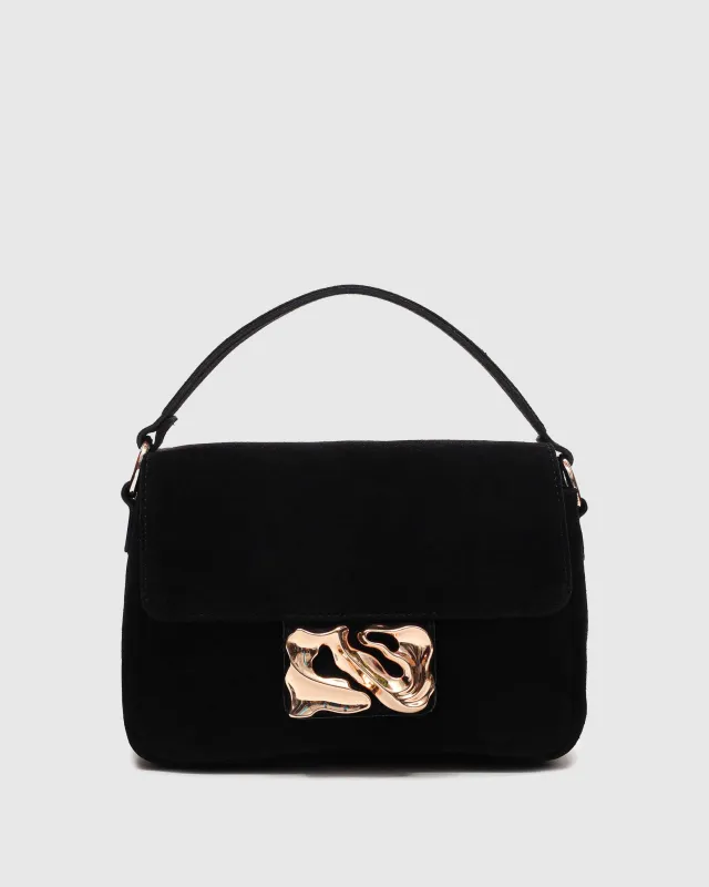 Honey Icon Suede Black w. Gold sold by Nunoo Bags