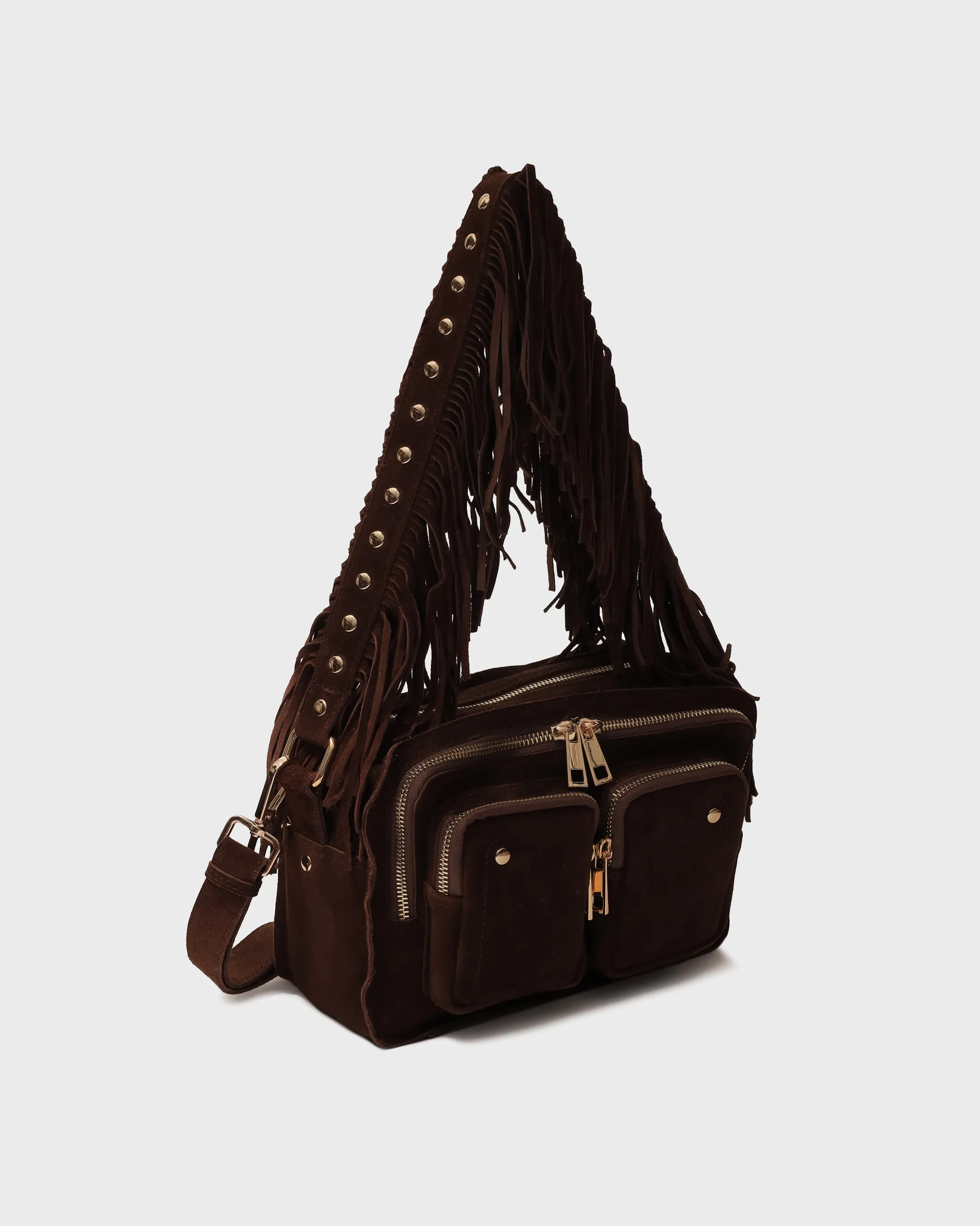 Ellie Fringe Suede Dark Brown w. Gold sold by Nunoo Bags product image thumbnail 3