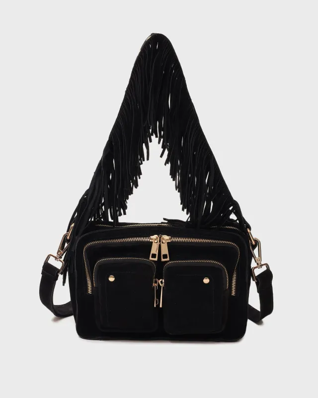Ellie Fringe Suede Black w. Gold sold by Nunoo Bags