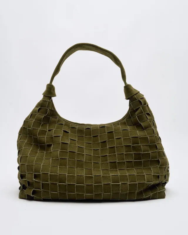 Big Dandy Braided Suede Dark Olive w. Gold sold by Nunoo Bags