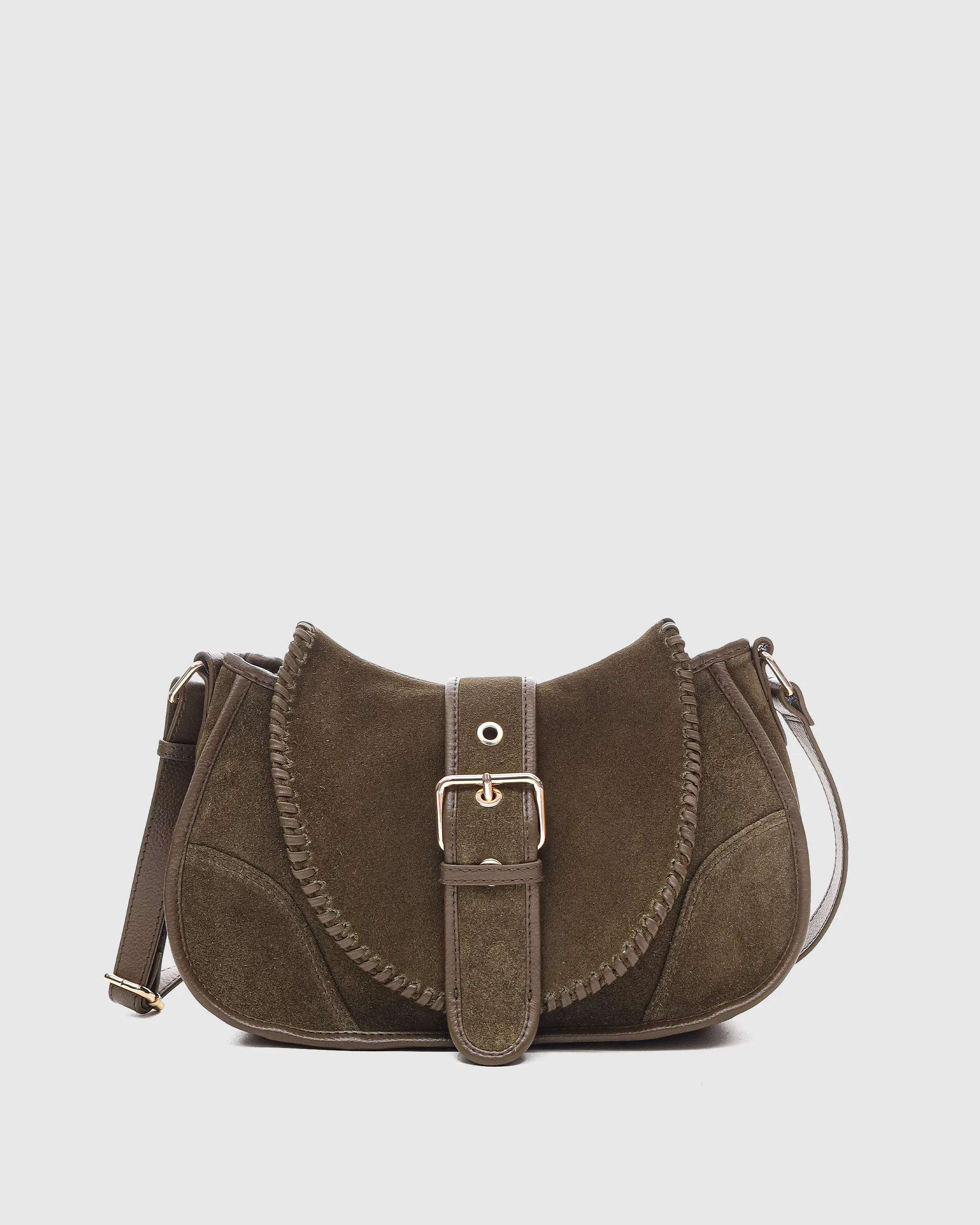 Maria Stitch Suede Dark Olive w. Gold sold by Nunoo Bags