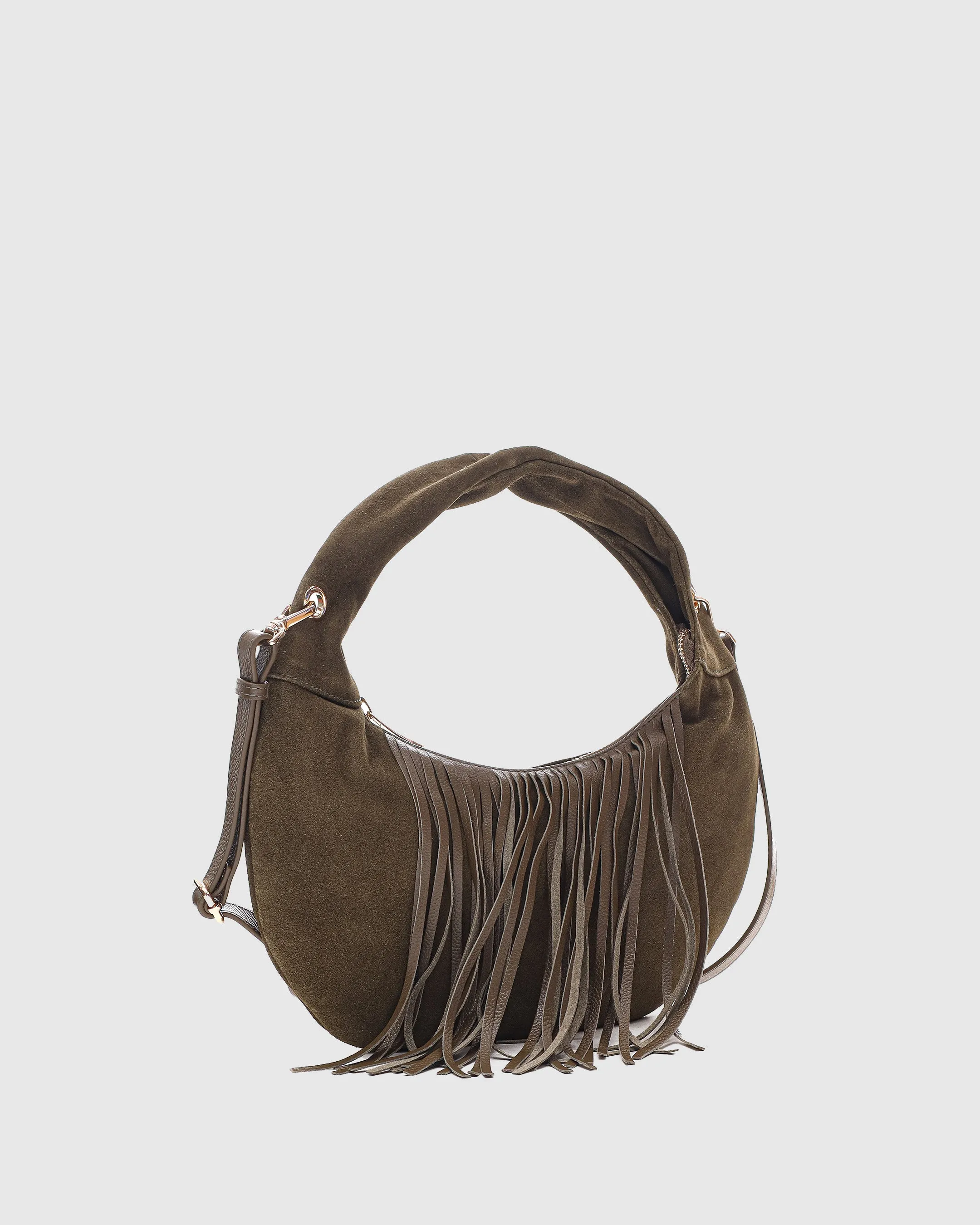 Mini Gabi Suede Fringe Dark Olive w. Gold sold by Nunoo Bags product image thumbnail 2