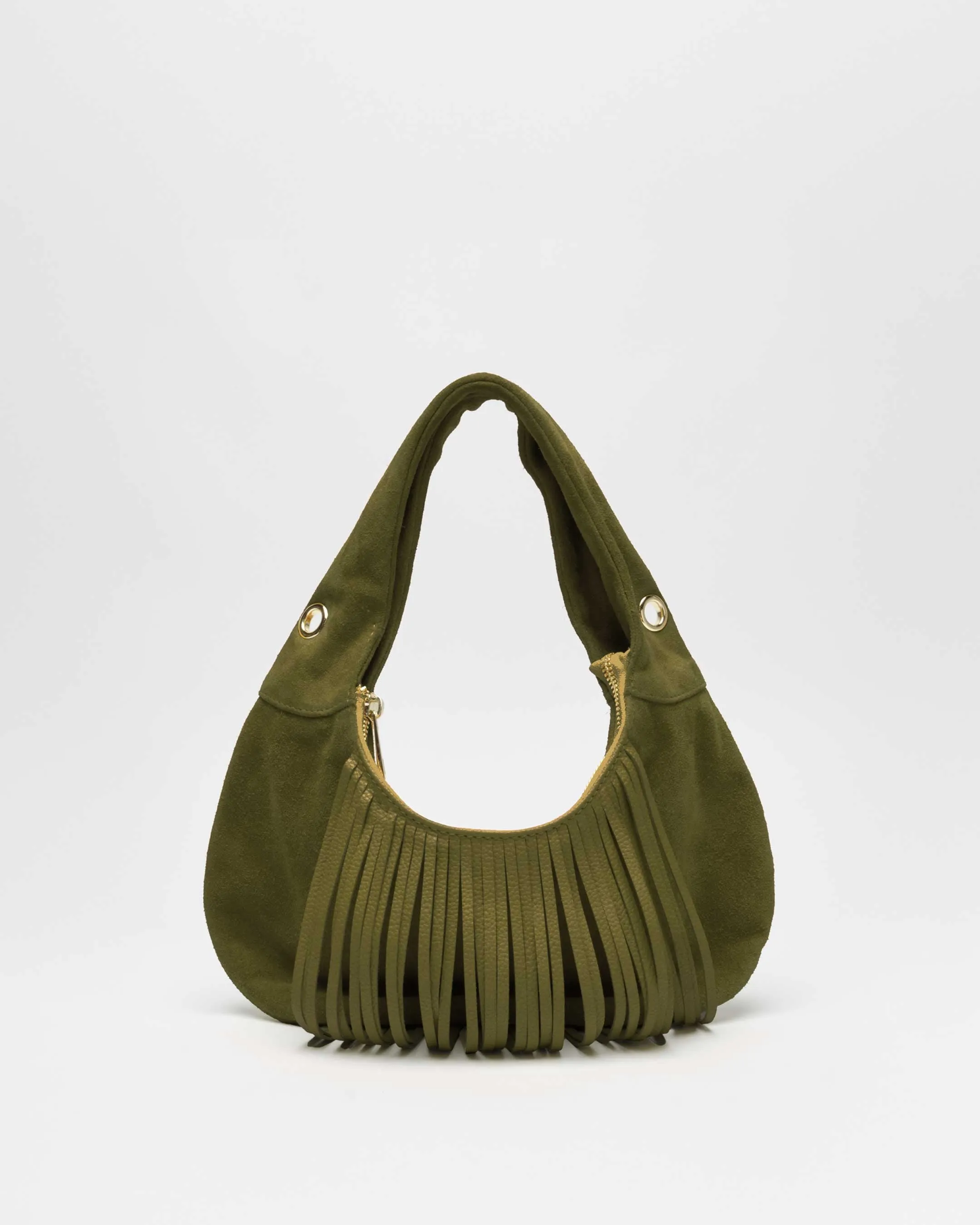 Mini Gabi Suede Fringe Dark Olive w. Gold sold by Nunoo Bags product image thumbnail 4