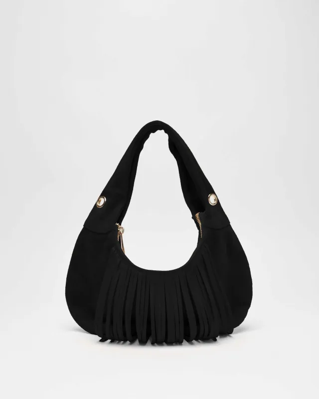 Mini Gabi Suede Fringe Black w. Gold sold by Nunoo Bags