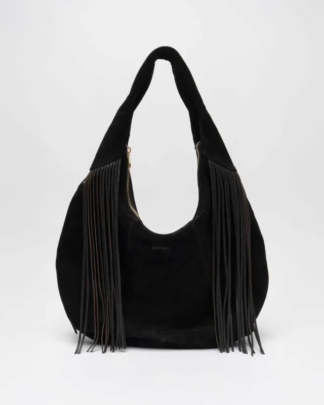 Gabi Suede Fringe Black w. Gold sold by Nunoo Bags
