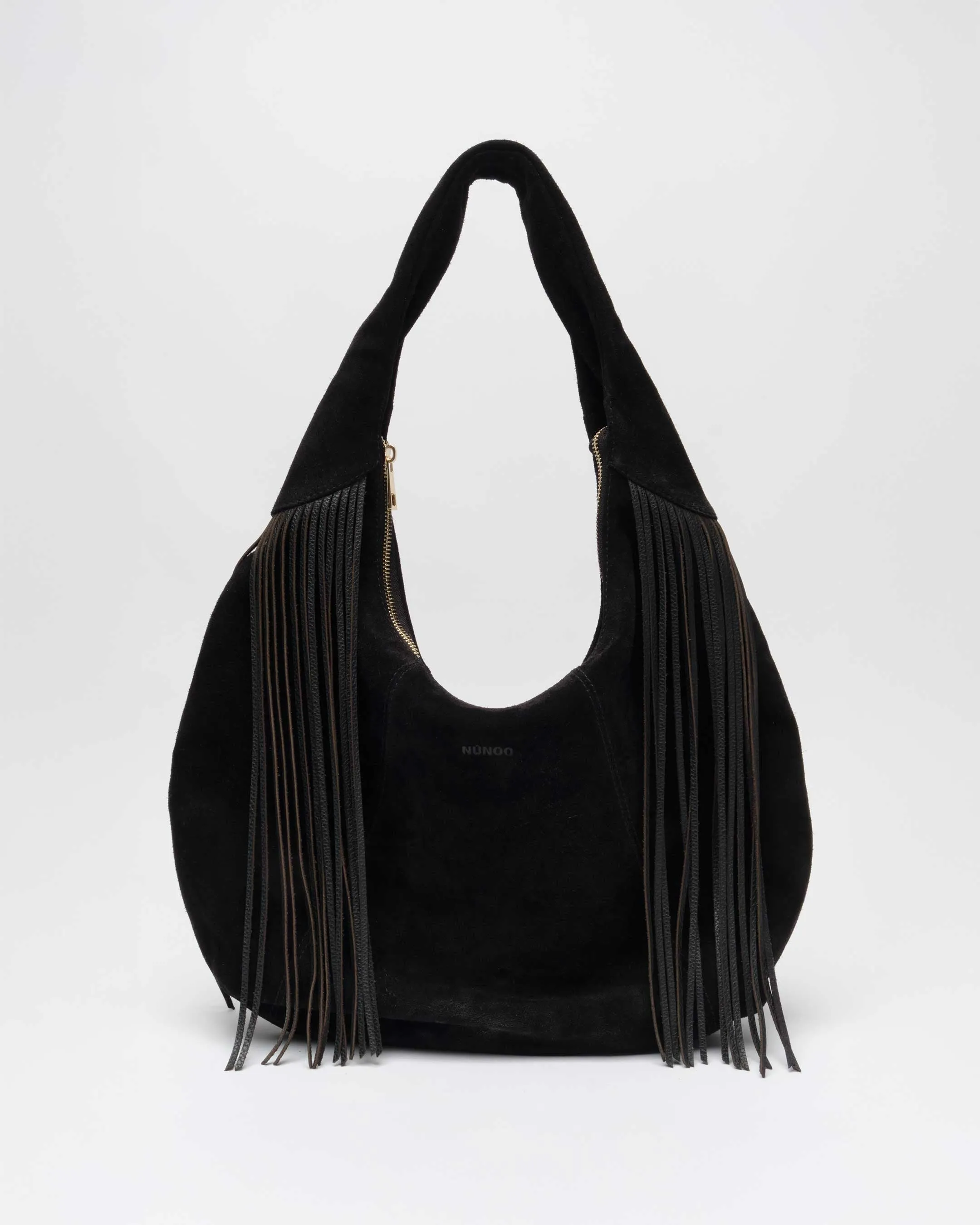 Gabi Suede Fringe Black w. Gold sold by Nunoo Bags