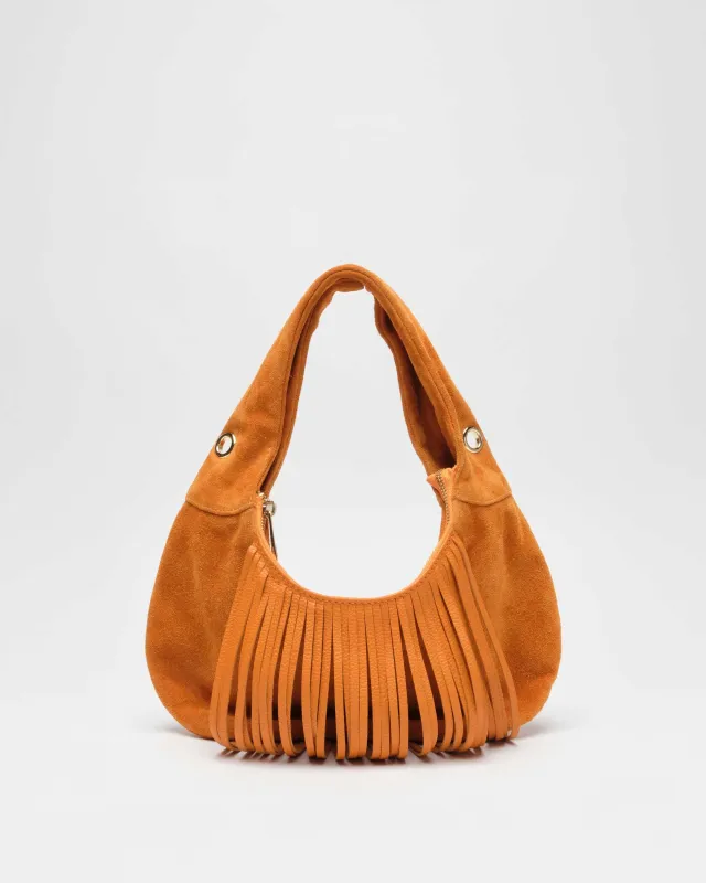 Mini Gabi Suede Fringe Orange w. Gold sold by Nunoo Bags