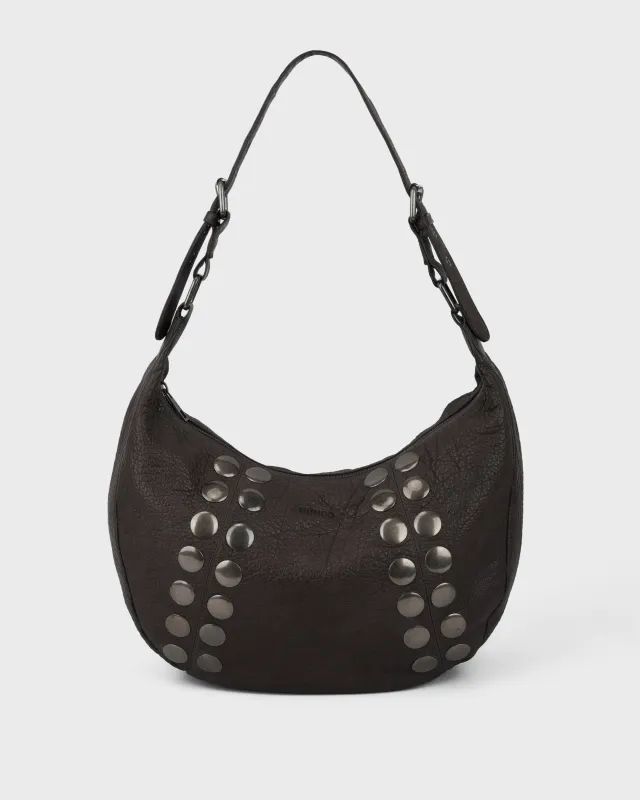 Small Stella Rivet Washed Chocolate w. Antique Silver sold by Nunoo Bags