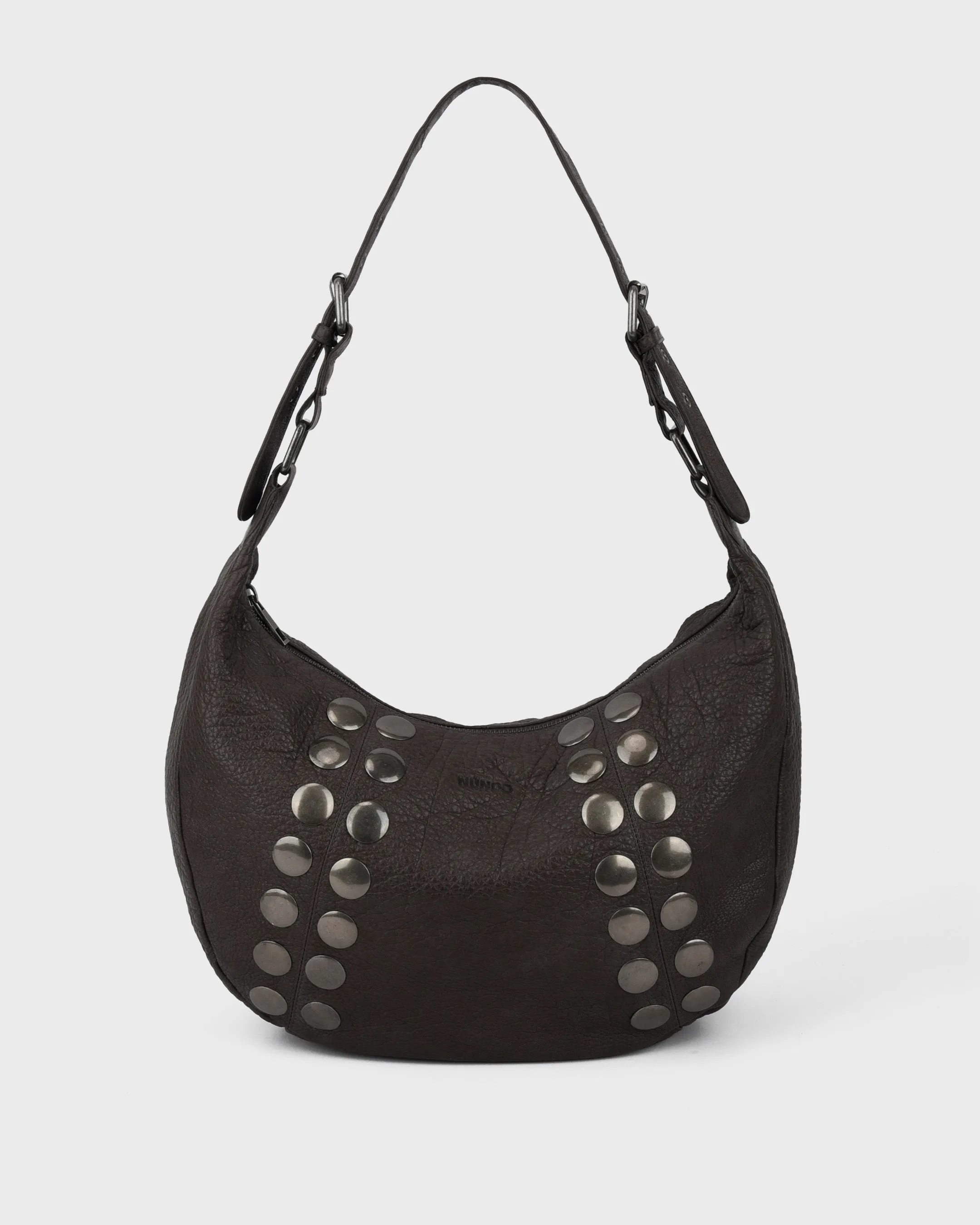 Small Stella Rivet Washed Chocolate w. Antique Silver sold by Nunoo Bags