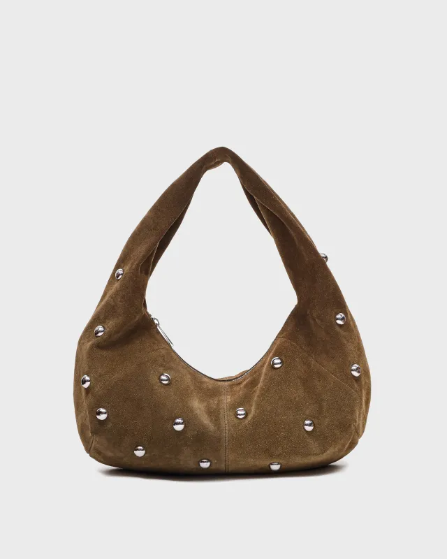 Small Alma Rivet Suede Dusty Olive sold by Nunoo Bags