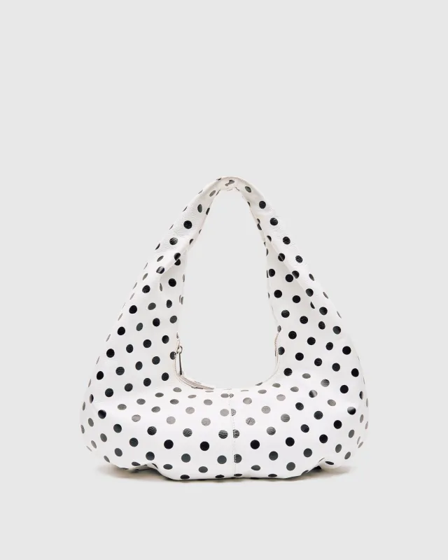 Small Alma Draped Polka White/Black sold by Nunoo Bags