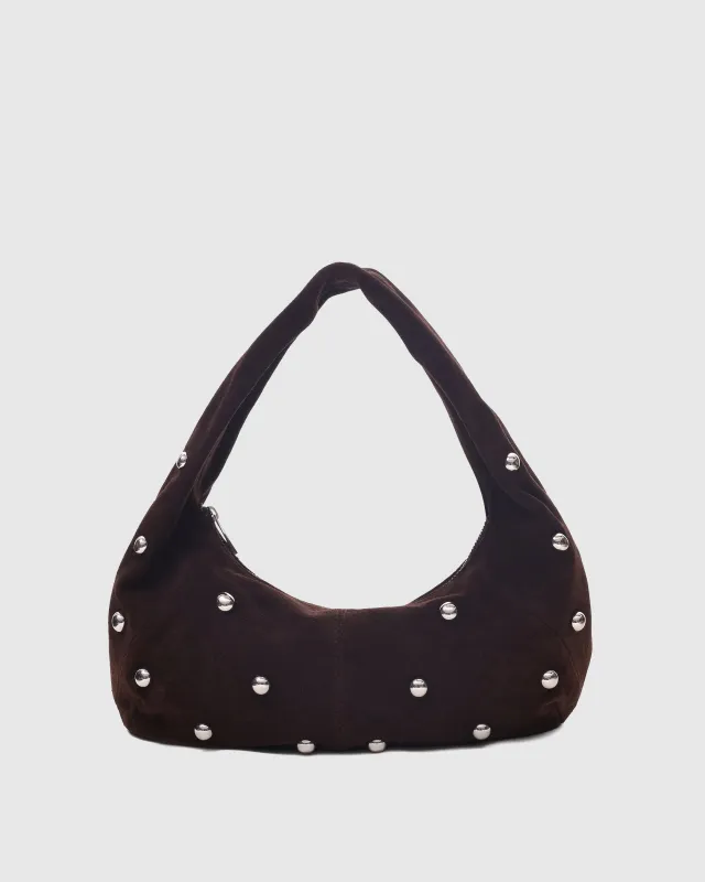 Small Alma Rivet Suede Chocolate sold by Nunoo Bags