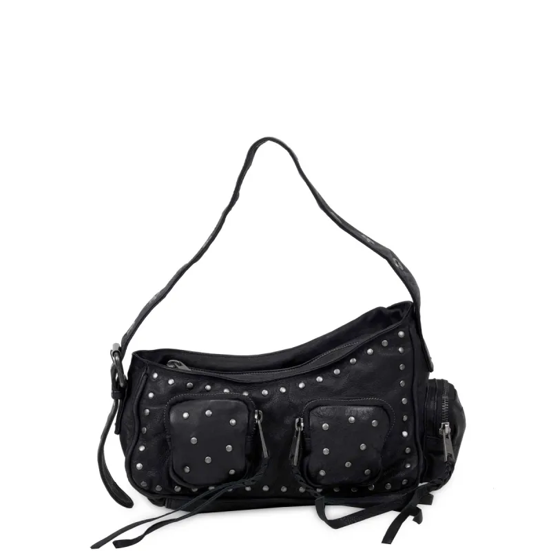 Jennifer Pocket Rivet Washed Black w. Antique Silver sold by Nunoo Bags