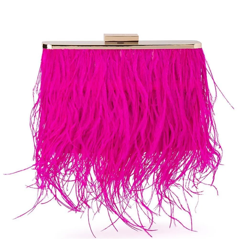 ESTELLE Fuchsia Feather Clutch sold by Olga Berg
