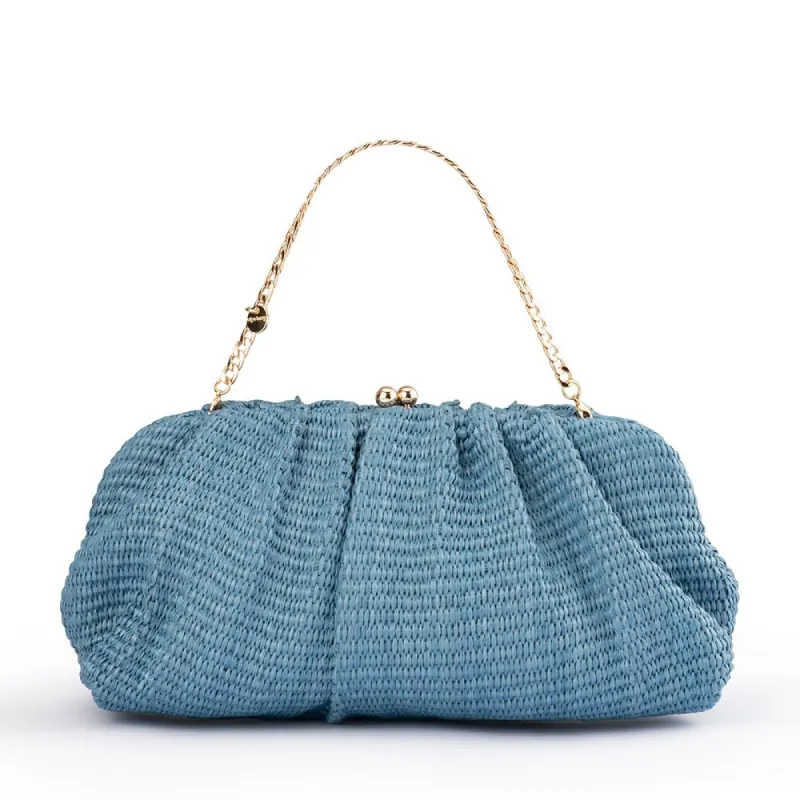 QUEENIE Gathered Woven Clutch sold by Olga Berg