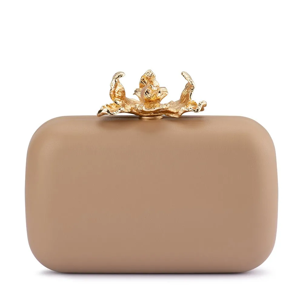 ADELE Orchid Lock Clutch sold by Olga Berg