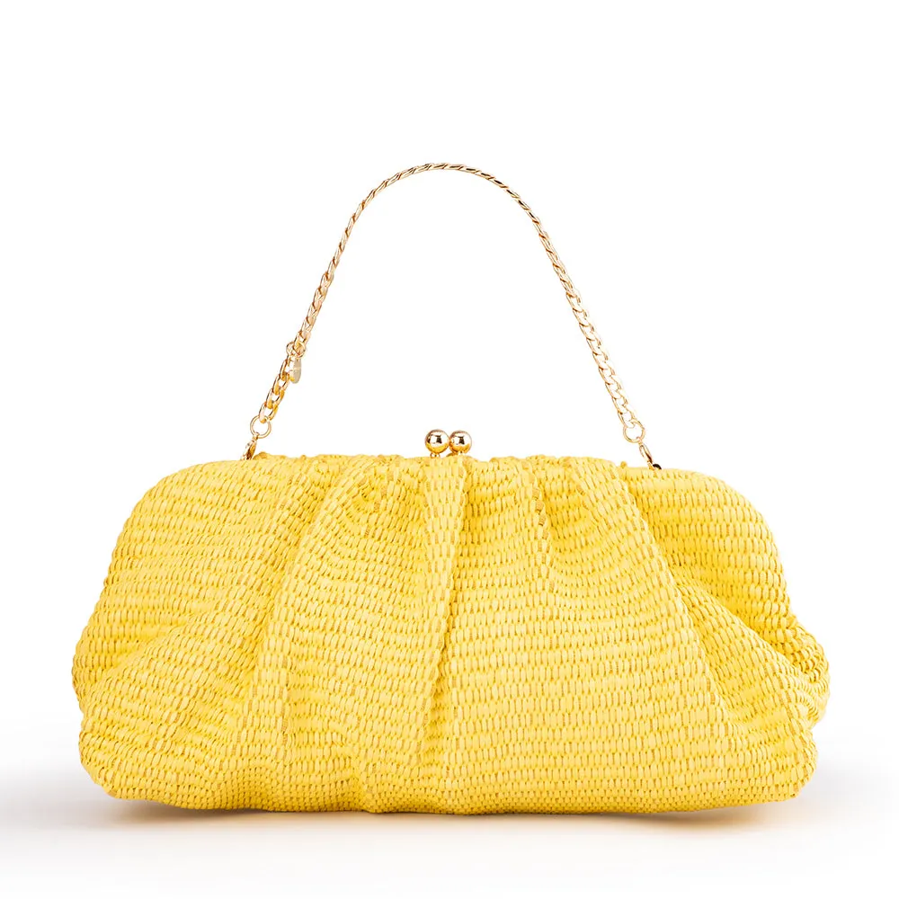 QUEENIE Gathered Woven Clutch sold by Olga Berg