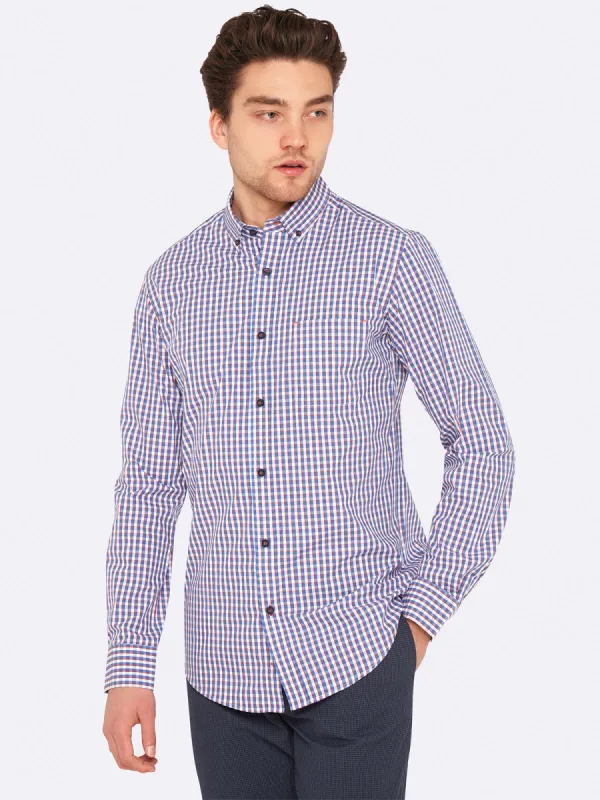 Stratton Checked Shirt /Red sold by Oxford Shop