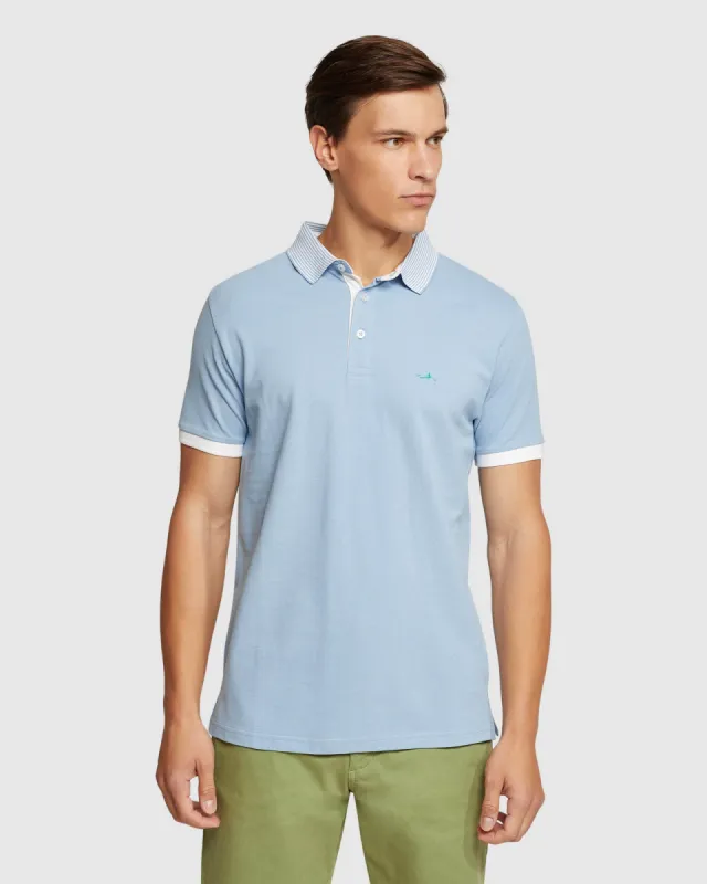 Dylan Striped Collar Pique Polo sold by Oxford Shop