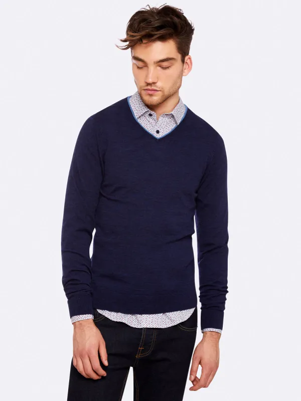 Perry V-Neck Tipping Pullover sold by Oxford Shop